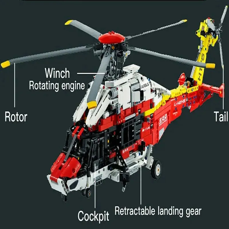 Motorized Airbus H175 Rescue Helicopter Bricks MOC Toy