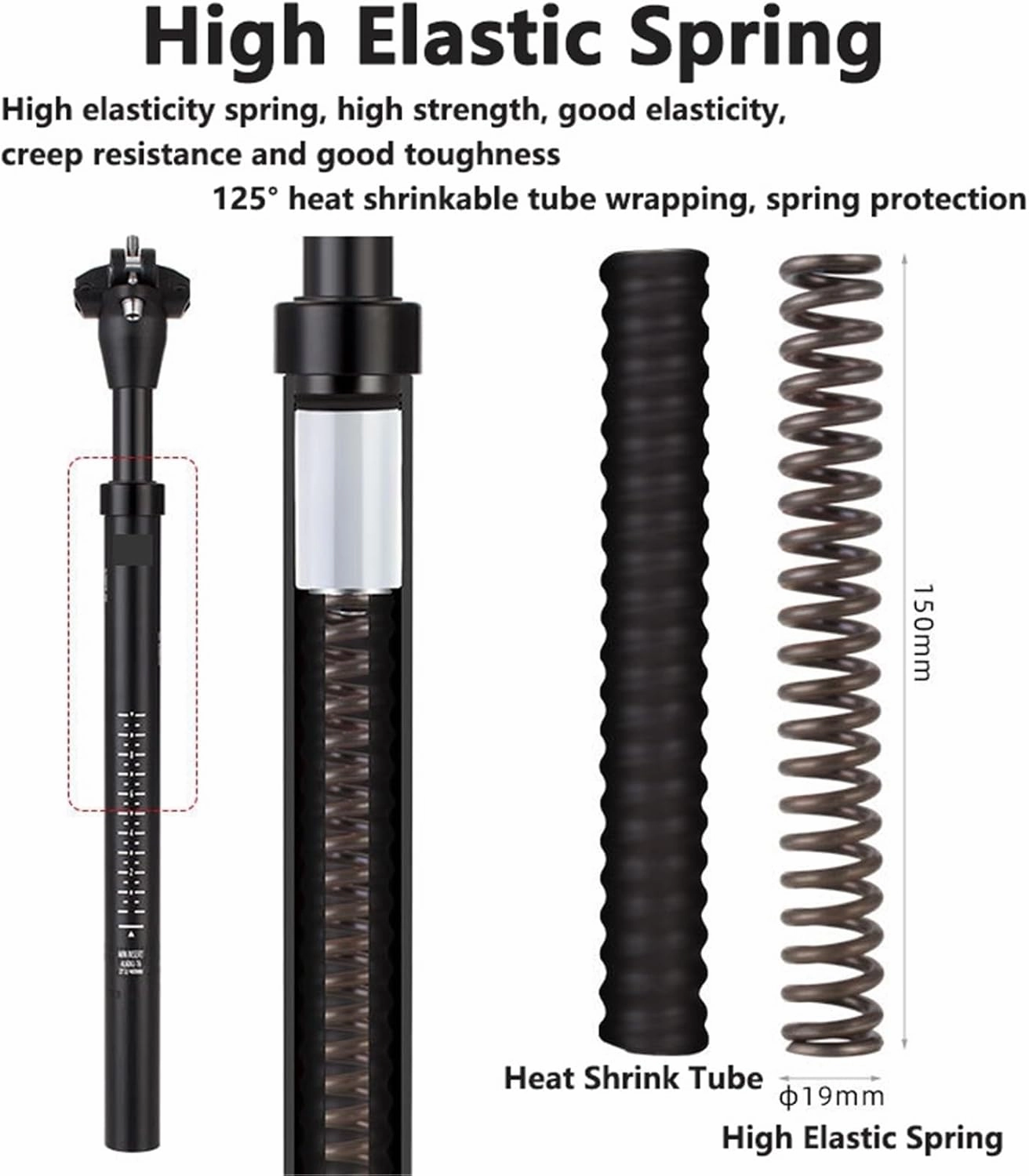 MTB Suspension Seatpost 27.2/28.6/30.4/30.9/31.6 * 400mm Bicycle Seat Post 45mm Travel Road Bike Shock Absorb Damping Seat Tube for Mountain Road Bike