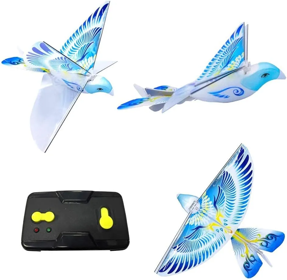 MUKIKIM eBird Blue Pigeon - Flying RC Bird Toy for Kids. Indoor/Outdoor Remote Control Bionic Flapping Wings Bird Helicopter. USB Recharging