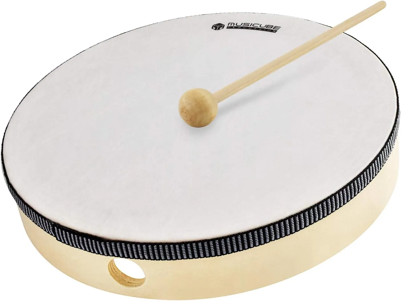 MUSICUBE 10-Inch Hand Drum for Adult Kids Natural Wooden Hand Drum Educational Hand-Held Percussion Instrument Toys for Home School Party Supplies Mallet Included