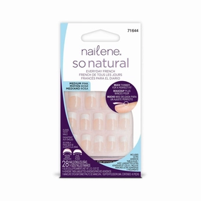 Nailene So Natural Medium Artificial Nails, Pink French – Fake Nail Kit with 28 Nails (12 Sizes) and Nail Glue Included – Designed for Comfort & Natural Look – False Nails with up to 7 Days of Wear,4 Piece Set,COSNAI544B