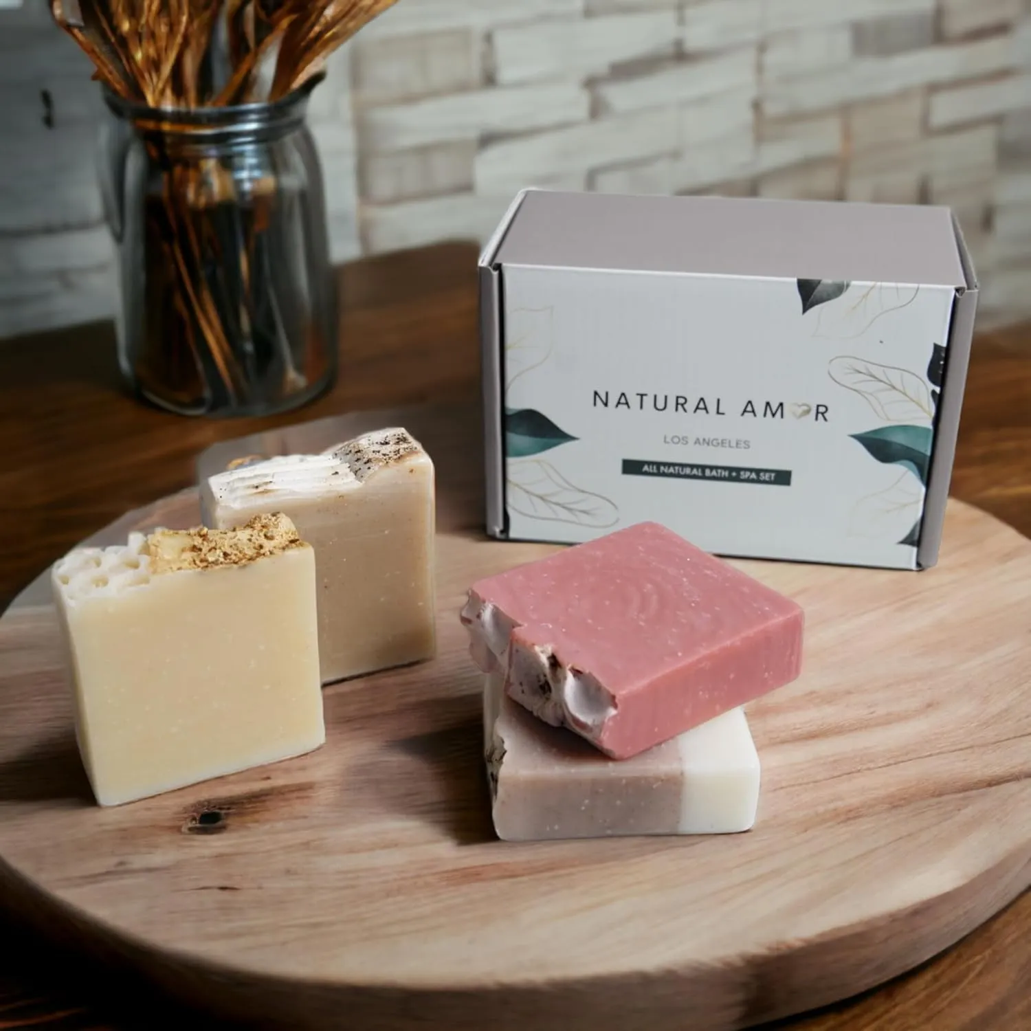 Natural Amor Organic Handmade Soap Bar Set (4 Pack), Made with Natural Ingredients, Cold Process Soap, Soap Gift Set for Women