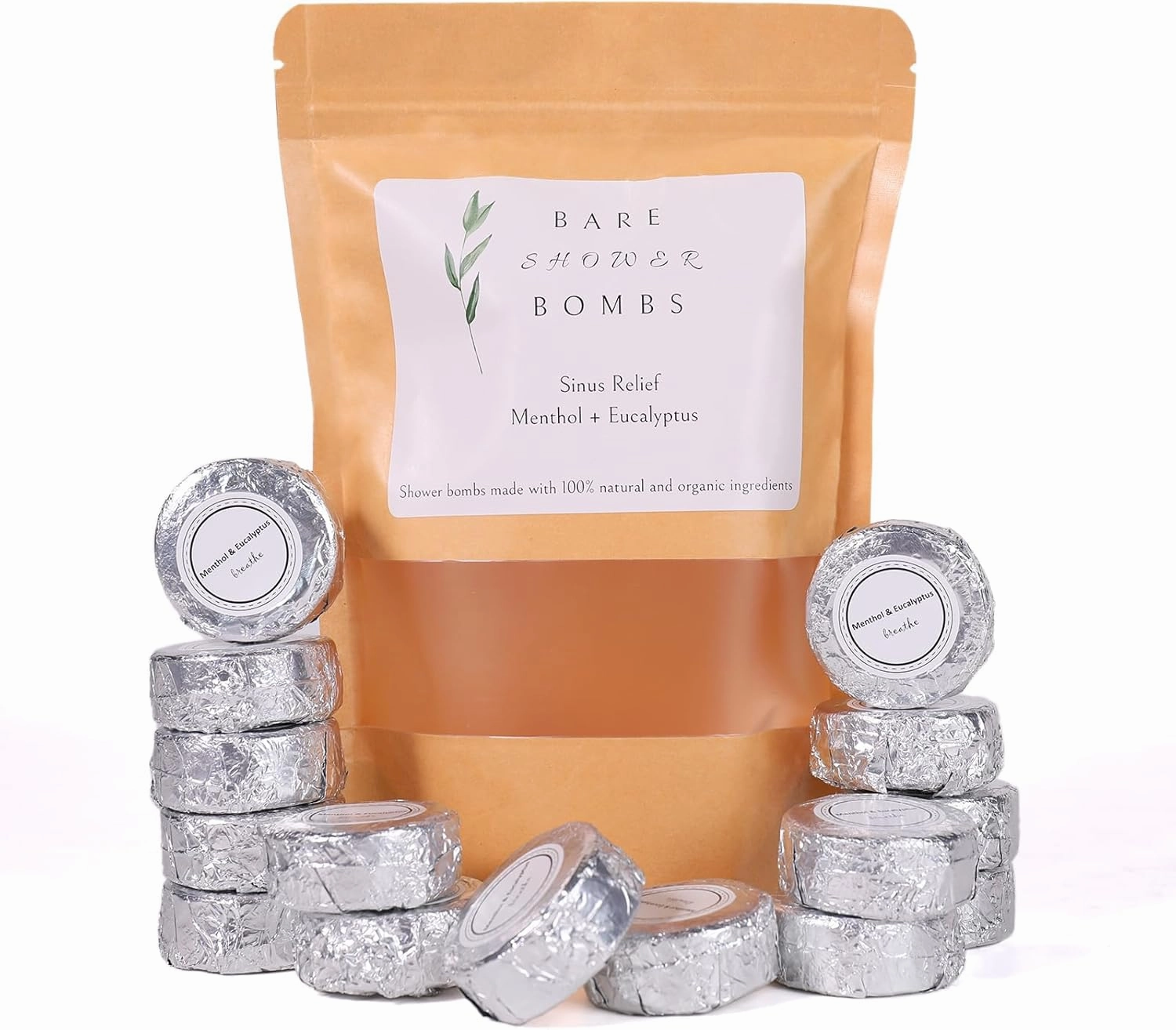 Natural and Organic Shower Steamers Menthol Eucalyptus Essential Oils, Dye and Paraben Free, Vegan, Aromatherapy, at Home Spa, Set of 15