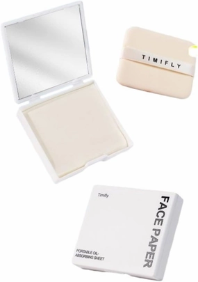 Natural Bamboo Charcoal Blotting Paper - 300 Facial Oil Absorbent Masks with Mirror and Puff, Suitable for Oily Skin, Natural Oil Control, Long-lasting Matte (White)