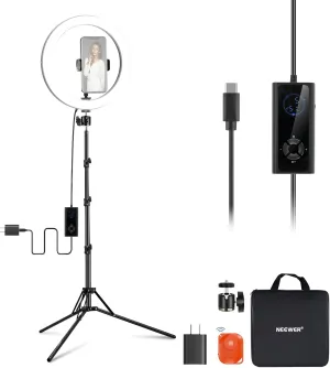NEEWER 12" 24W High Power LED Ring Light with 71" Tripod Stand Phone Holder Compatible with iPhone for Video Recording Makeup Selfie Studio Streaming TikTok, Bi Color Ringlight Lighting, RH12B