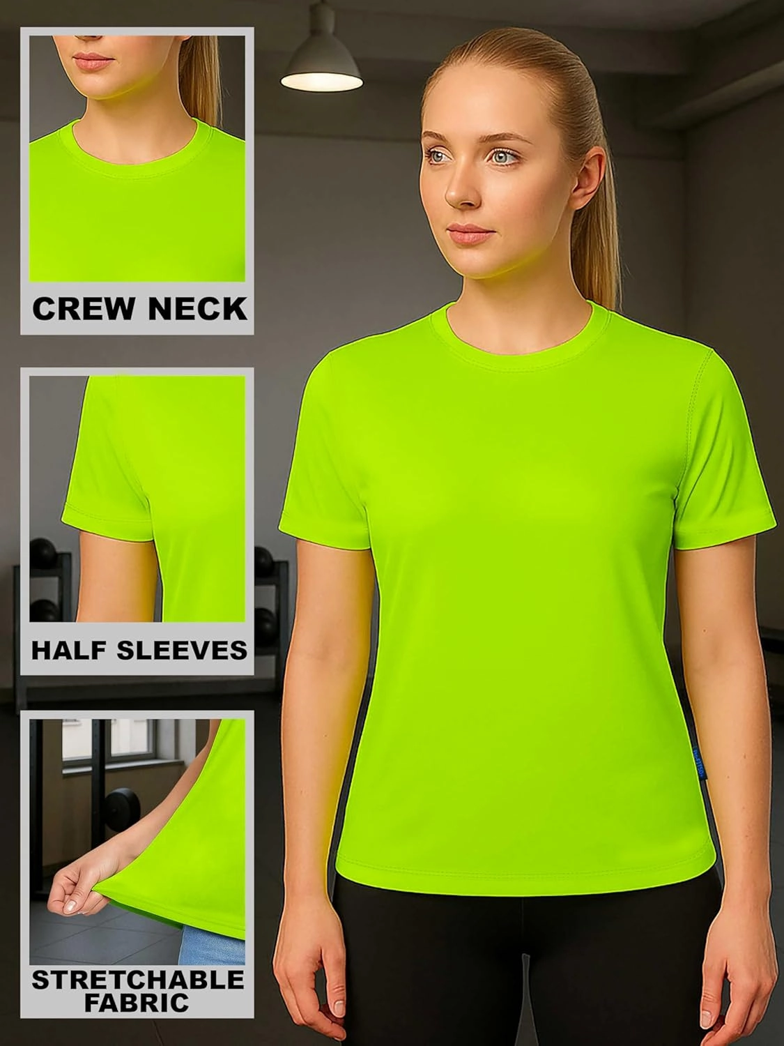 Neon Athletic Dry Fit Shirts Women Casual Short Sleeve Workout Running High Visibility Yoga Tshirt for Womens