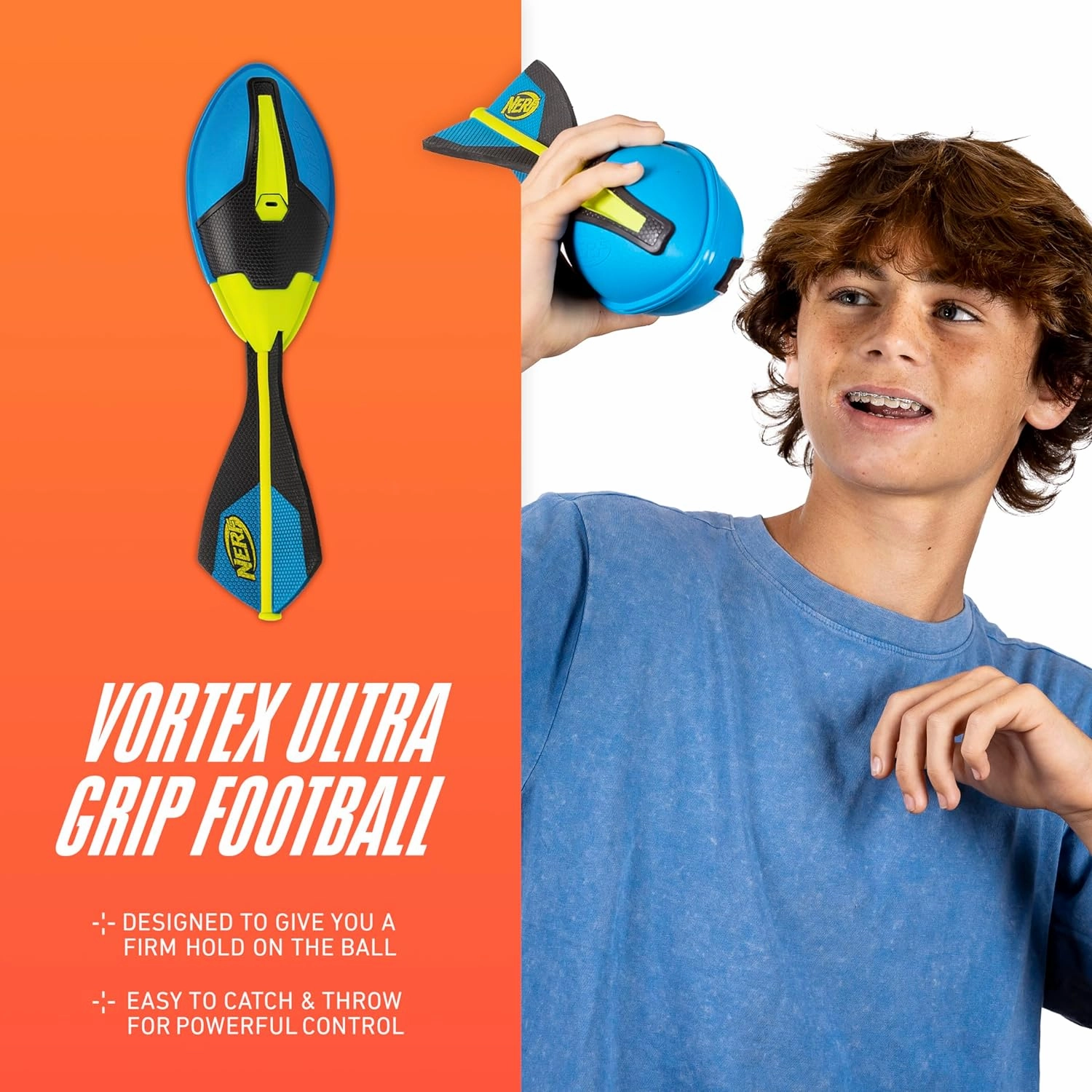 Nerf Vortex Ultra Grip Football, Designed for Easy Catching, Howling Whistle Sound, Distance-Optimizing Tail, Water-Resistant, All-Weather Play
