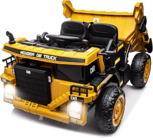 NEWQIDA Ride on Dump Truck 12V 12V Kids Electric Car with Remote Control,Ride on Toys with Electric Dump Bed and Extra Shovel, Ride on Construction Vehicle with Music Player, Key Start,Yellow