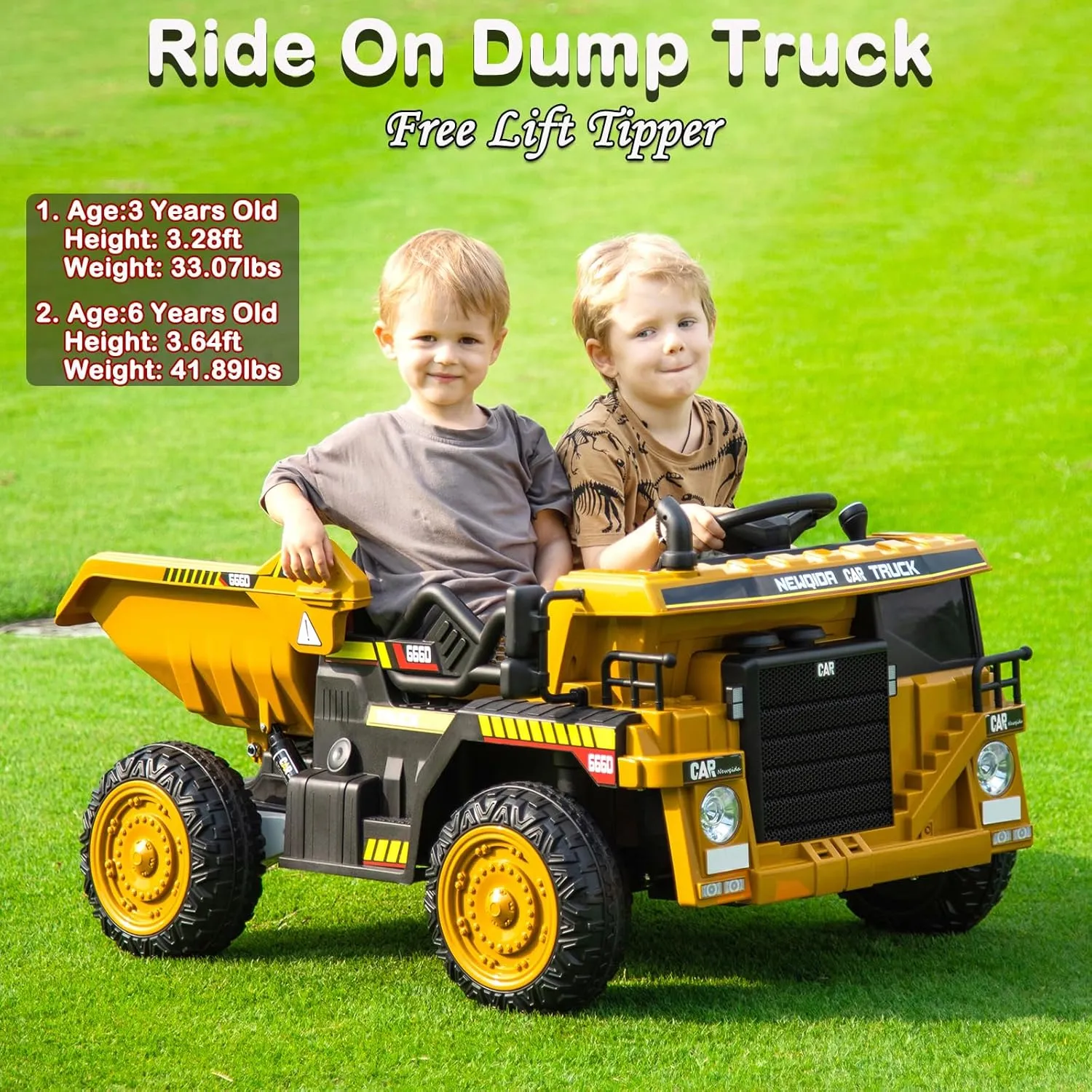 NEWQIDA Ride on Dump Truck 12V 12V Kids Electric Car with Remote Control,Ride on Toys with Electric Dump Bed and Extra Shovel, Ride on Construction Vehicle with Music Player, Key Start,Yellow
