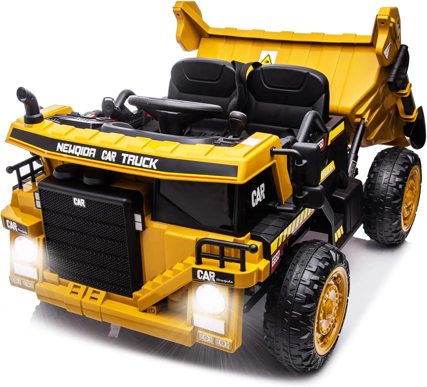 NEWQIDA Ride on Dump Truck 12V 12V Kids Electric Car with Remote Control,Ride on Toys with Electric Dump Bed and Extra Shovel, Ride on Construction Vehicle with Music Player, Key Start,Yellow