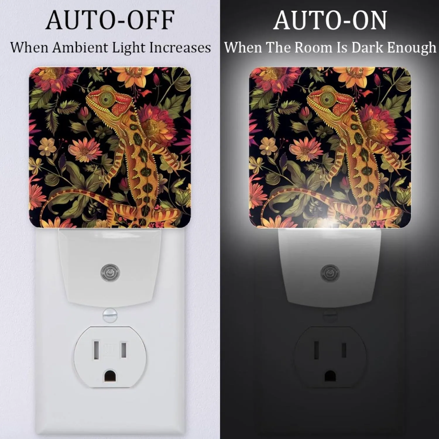 NEWzone Chameleon Florals Night Light Plug into Wall Decor 2 Pack, Decorative Night Light for Kids, Plug in Night Lights for Bedroom Living Room, Gift for Kids Adults