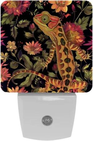 NEWzone Chameleon Florals Night Light Plug into Wall Decor 2 Pack, Decorative Night Light for Kids, Plug in Night Lights for Bedroom Living Room, Gift for Kids Adults