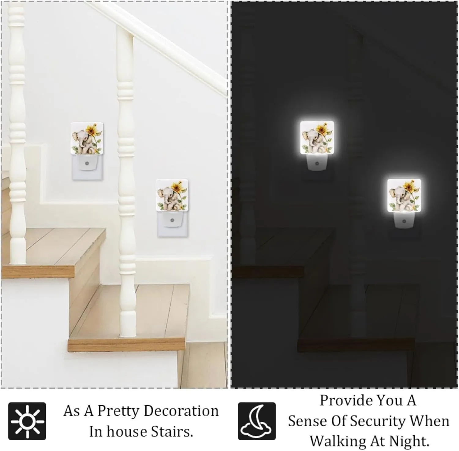 NEWzone Elephant with Sunflower Night Light 0.5W, Plug in Night Lights for Boys Girls Led Night Light Dusk to Dawn Sensor Nightlight for Stairway/Hallway/Bedroom