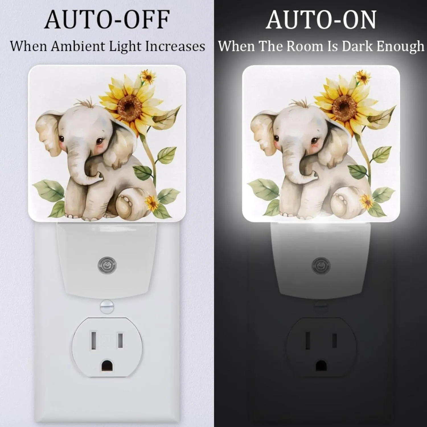 NEWzone Elephant with Sunflower Night Light 0.5W, Plug in Night Lights for Boys Girls Led Night Light Dusk to Dawn Sensor Nightlight for Stairway/Hallway/Bedroom