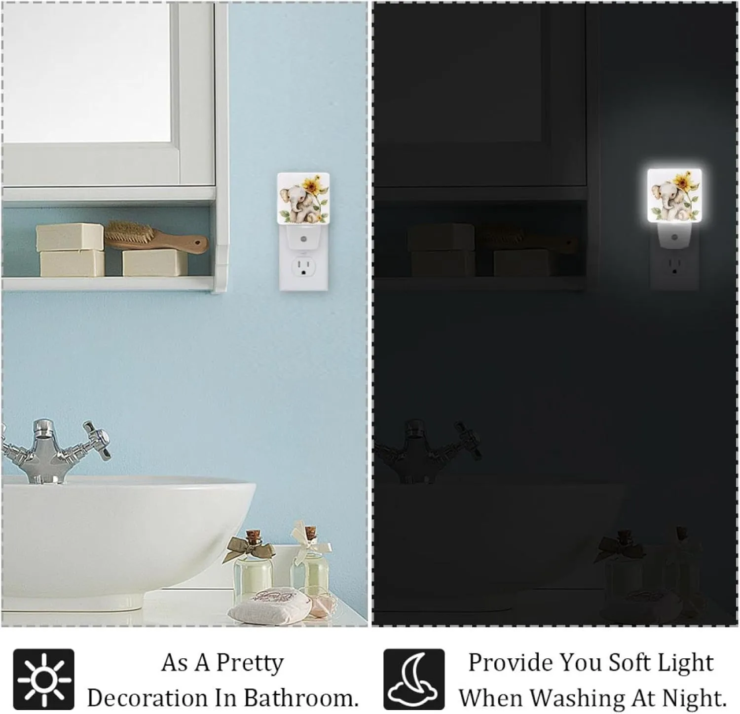 NEWzone Elephant with Sunflower Night Light 0.5W, Plug in Night Lights for Boys Girls Led Night Light Dusk to Dawn Sensor Nightlight for Stairway/Hallway/Bedroom