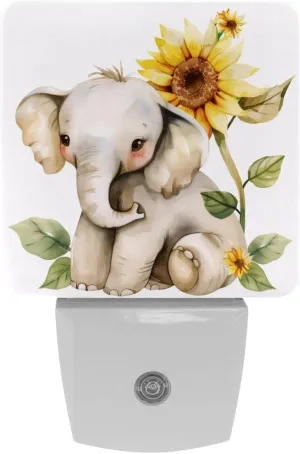 NEWzone Elephant with Sunflower Night Light 0.5W, Plug in Night Lights for Boys Girls Led Night Light Dusk to Dawn Sensor Nightlight for Stairway/Hallway/Bedroom