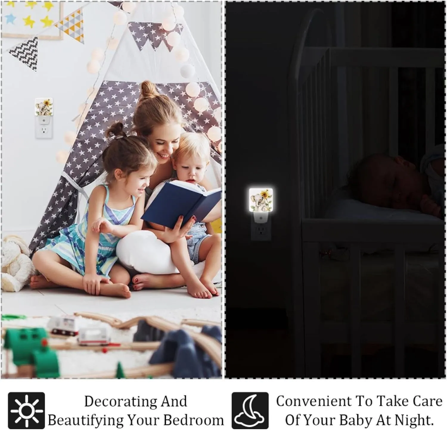 NEWzone Elephant with Sunflower Night Light 0.5W, Plug in Night Lights for Boys Girls Led Night Light Dusk to Dawn Sensor Nightlight for Stairway/Hallway/Bedroom