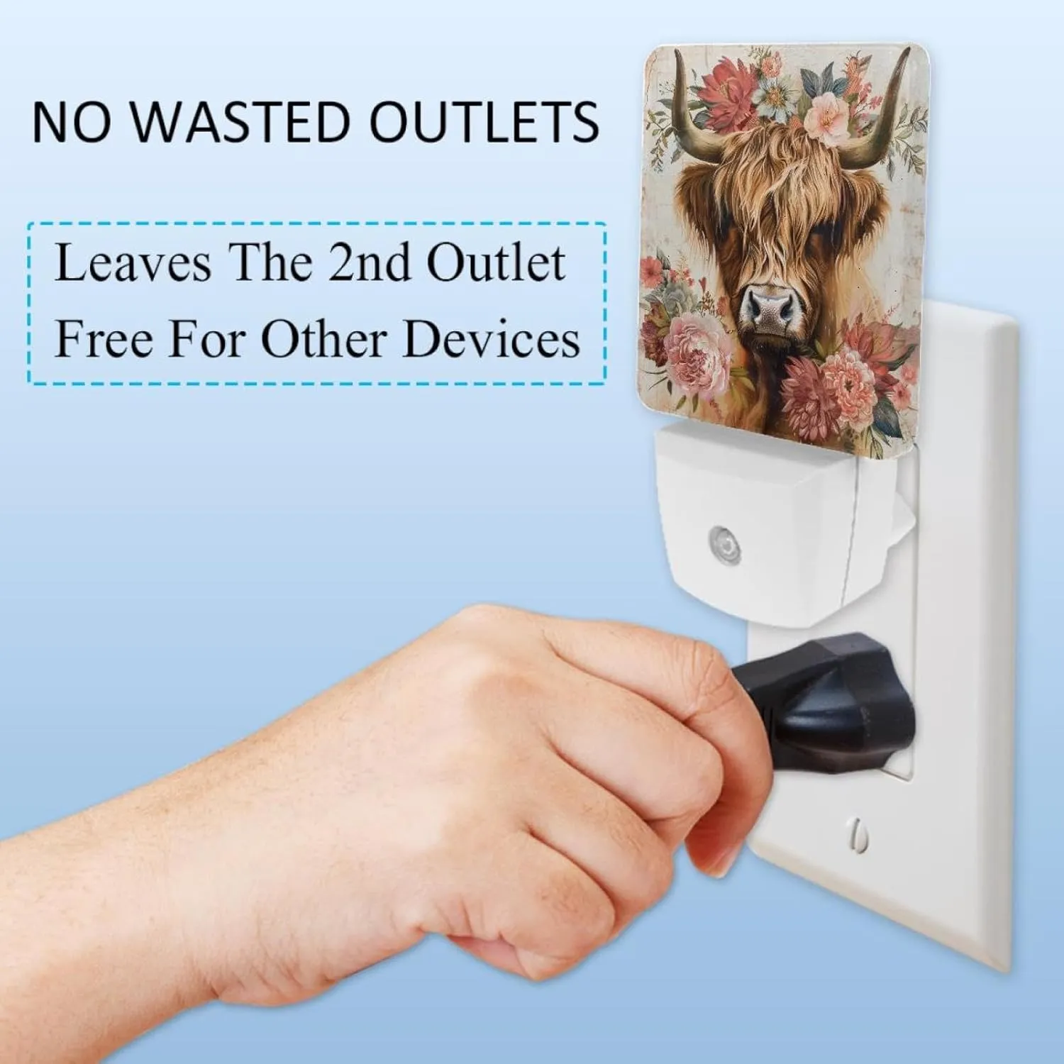 NEWzone Farm Highland Cow Florals Night Light Plug into Wall with Dusk to Dawn Light Sensors, Warm Nightlights for Bedroom, Bathroom, Hallway, Kitchen, Gifts Ideal for Girls Boys