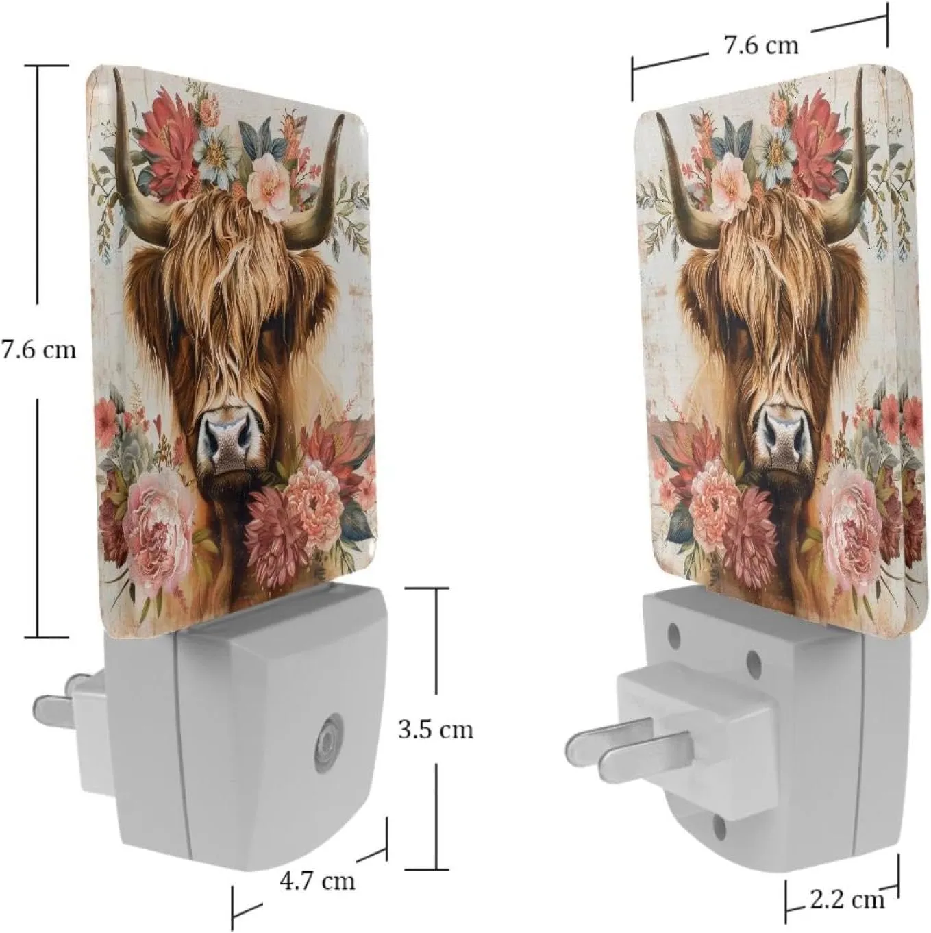 NEWzone Farm Highland Cow Florals Night Light Plug into Wall with Dusk to Dawn Light Sensors, Warm Nightlights for Bedroom, Bathroom, Hallway, Kitchen, Gifts Ideal for Girls Boys