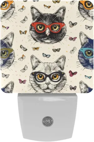 NEWzone Funny Cat Glasses Night Light Plug into Wall Decor 2 Pack, Decorative Night Light for Kids, Plug in Night Lights for Bedroom Living Room, Gift for Kids Adults