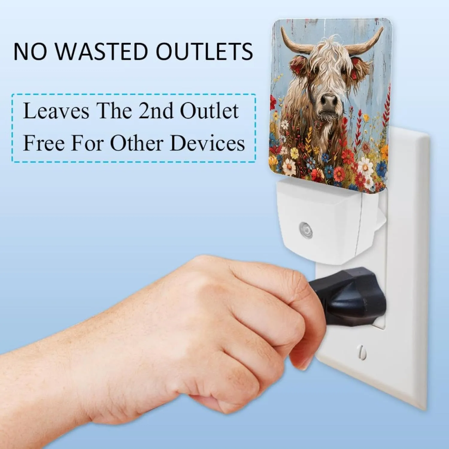 NEWzone Highland Cow Floral Farmhouse Night Light 0.5W, Plug in Night Lights for Boys Girls Led Night Light Dusk to Dawn Sensor Nightlight for Stairway/Hallway/Bedroom