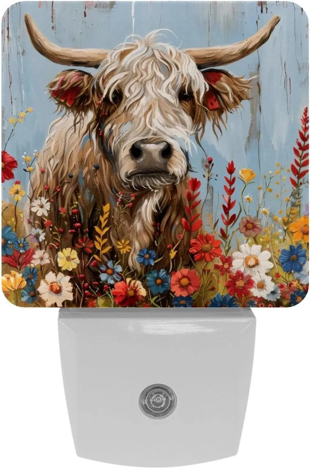 NEWzone Highland Cow Floral Farmhouse Night Light 0.5W, Plug in Night Lights for Boys Girls Led Night Light Dusk to Dawn Sensor Nightlight for Stairway/Hallway/Bedroom