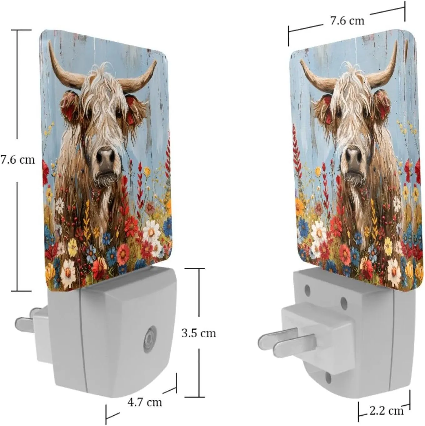 NEWzone Highland Cow Floral Farmhouse Night Light 0.5W, Plug in Night Lights for Boys Girls Led Night Light Dusk to Dawn Sensor Nightlight for Stairway/Hallway/Bedroom