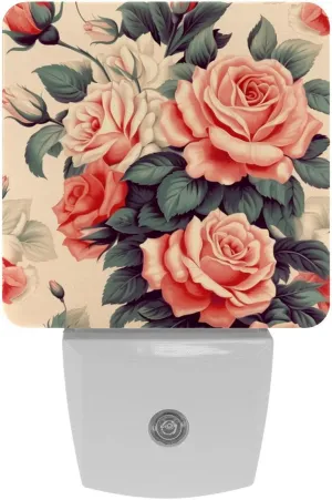 NEWzone Vintage Floral Roses Night Light Plug into Wall Decor 2 Pack, Decorative Night Light for Kids, Plug in Night Lights for Bedroom Living Room, Gift for Kids Adults