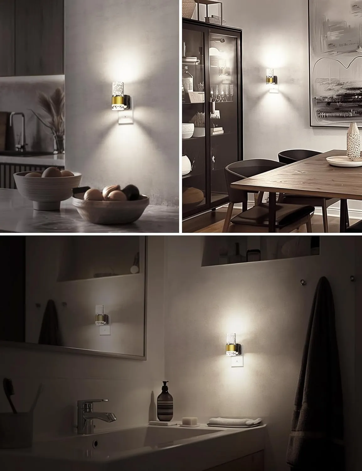 Night Lights Plug into Wall, White Light LED NighLight with Adjustable Brightness, Plug in Night Light with Auto Light Sensor, Wall Sconce-Style Design Night Light for Bathroom,Hallway, 2 Pack