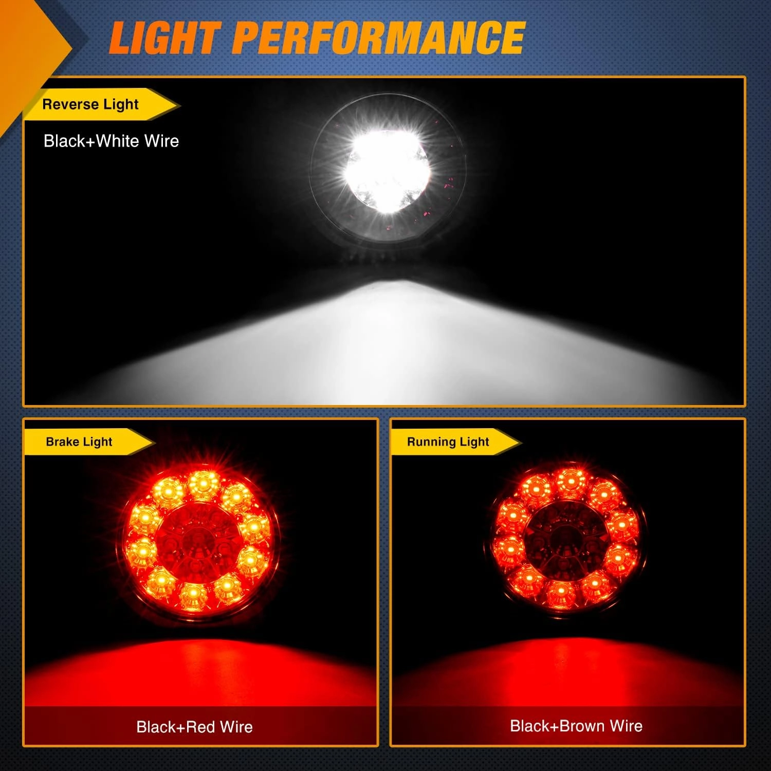 Nilight 2PCS 4 Inch Round Red White LED Trailer Tail Lights 16LEDs Flush Mount Grommets IP67 Waterproof Stop Brake Running Reverse Light for Trucks Trailers RV