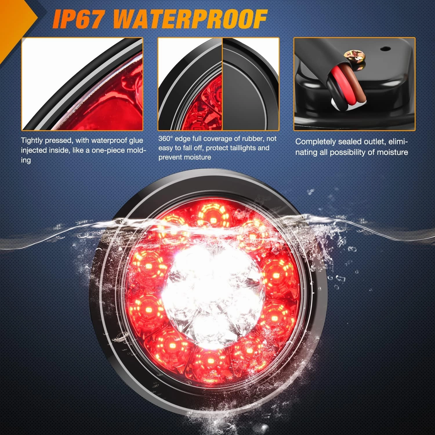 Nilight 2PCS 4 Inch Round Red White LED Trailer Tail Lights 16LEDs Flush Mount Grommets IP67 Waterproof Stop Brake Running Reverse Light for Trucks Trailers RV
