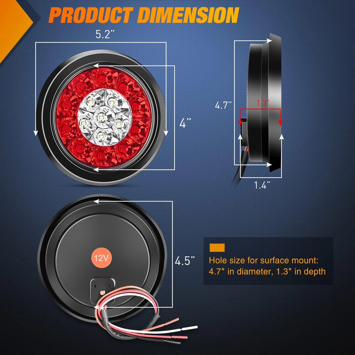 Nilight 2PCS 4 Inch Round Red White LED Trailer Tail Lights 16LEDs Flush Mount Grommets IP67 Waterproof Stop Brake Running Reverse Light for Trucks Trailers RV