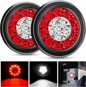 Nilight 2PCS 4 Inch Round Red White LED Trailer Tail Lights 16LEDs Flush Mount Grommets IP67 Waterproof Stop Brake Running Reverse Light for Trucks Trailers RV