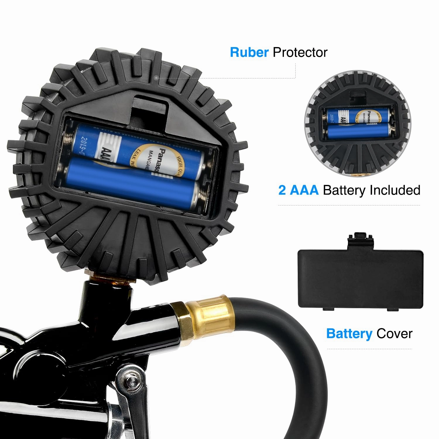 Nilight 50026R Digital Tire Inflator Pressure Gauge,250 PSI Air Chuck and Compressor Accessories Heavy Duty with Rubber Hose and Quick Connect Coupler for 0.1 Display Resolution