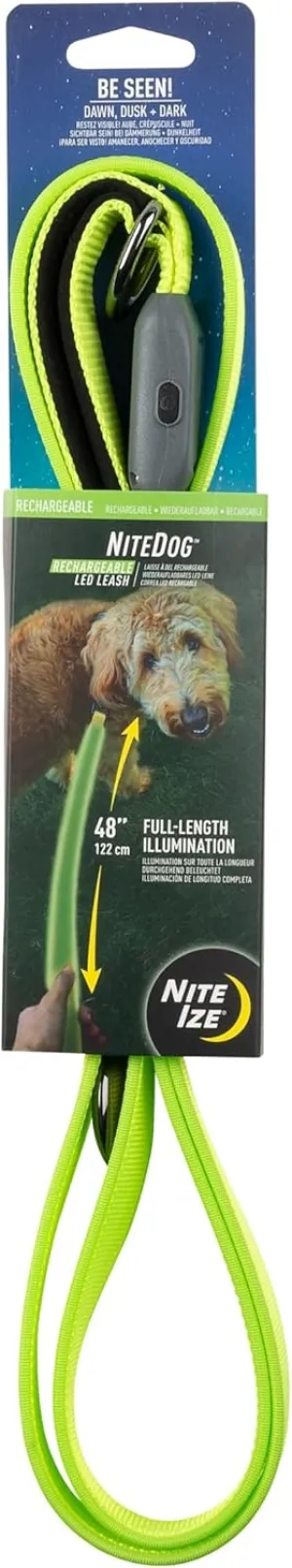 Nite Ize NiteDog Rechargeable LED Leash - Rechargeable LED Light Dog Leash with Padded Handle - Dog Walking Accessories for Walking & Running - 5 Feet, Lime