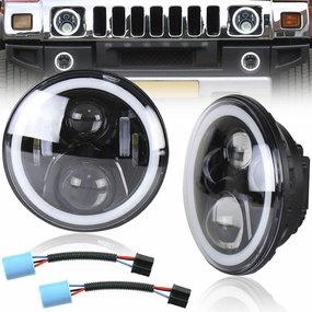 NJSBYL H2 LED DRL Lamps Assembly for Hummer H2 H1 2003 2004 2005 2006 2007 2008 2009 7" Driving Lights White Halo Ring Daytime Running Lamps Amber LED Turn Signal Lights CE/E4 OEM#15269178 15269179