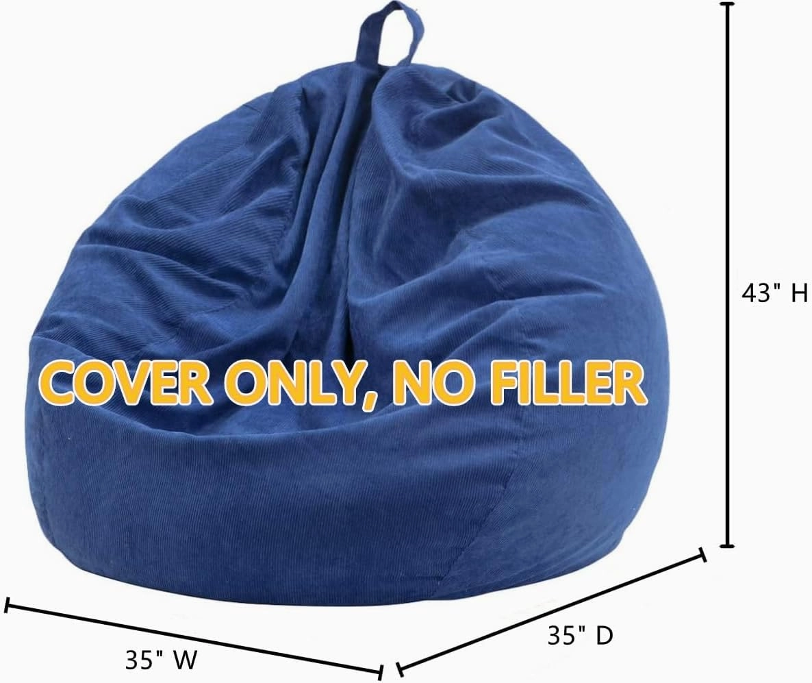 Nobildonna 3 ft Bean Bag Chair Cover (No Filler) 35"×43" Large Stuffed Animal Storage Bean Bag Washable Big Beanbag Chair Cover Premium Corduroy Stuffable Bean Bag Cover for Adults,Kids,Blue 300L