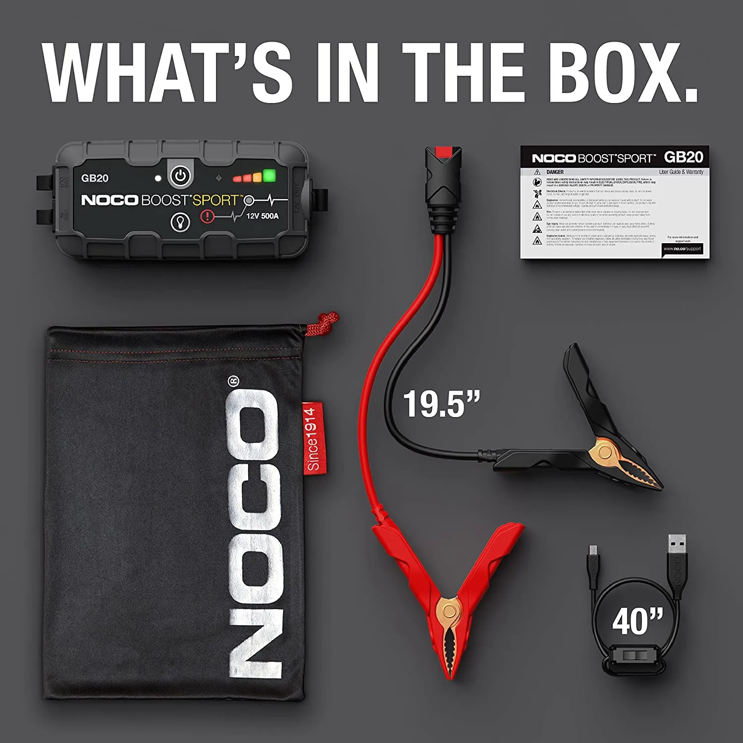 NOCO Boost Sport GB20 - 500 AMP 12 Volt - Emergency Car Booster Jump Starter