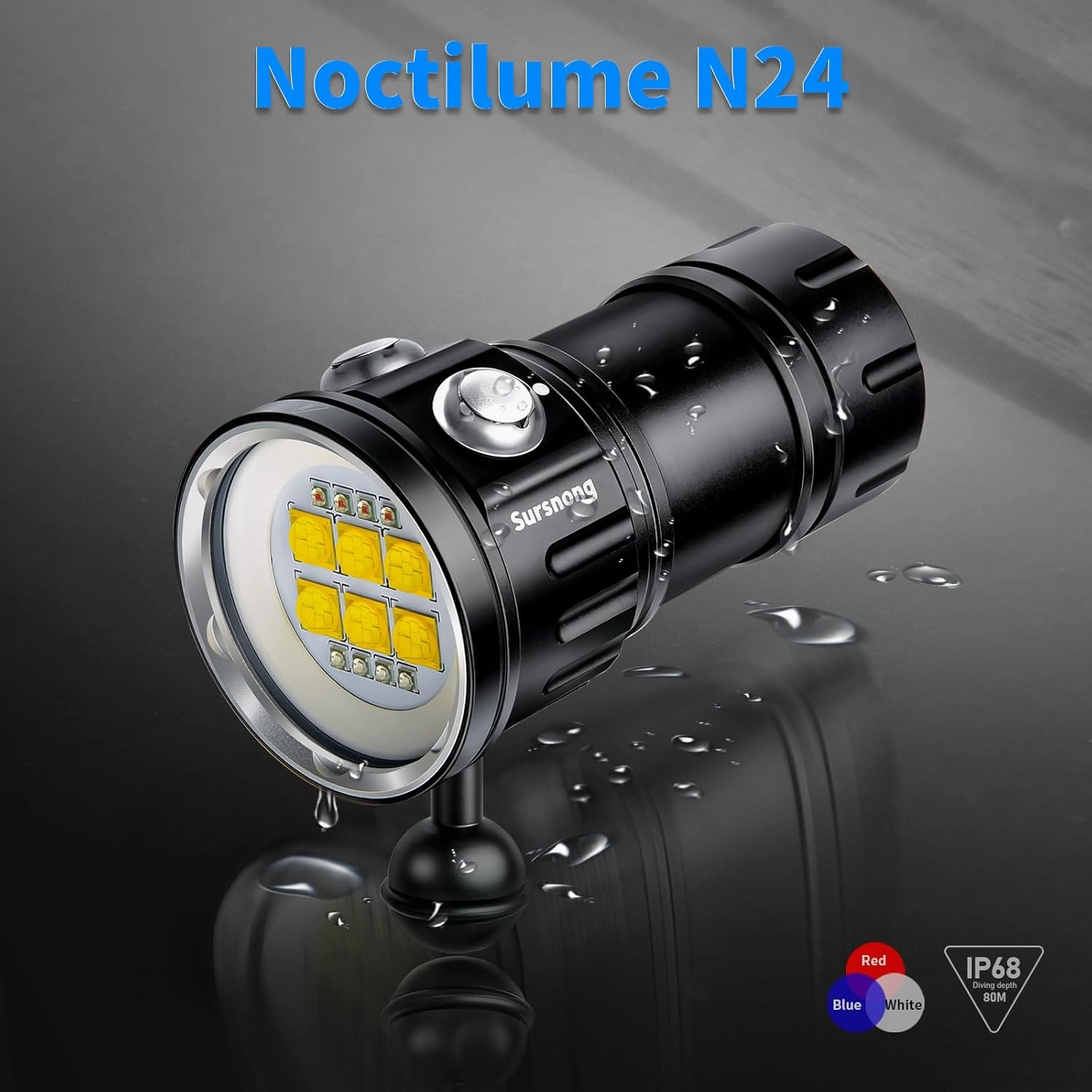 Noctilume N24 7500 Lumens Dive Light - Professional Underwater Video Light with 90 CRI, 6500K White Light, for Scuba Diving/Underwater Photography/Videography (IP68 Waterproof, 80m Depth)