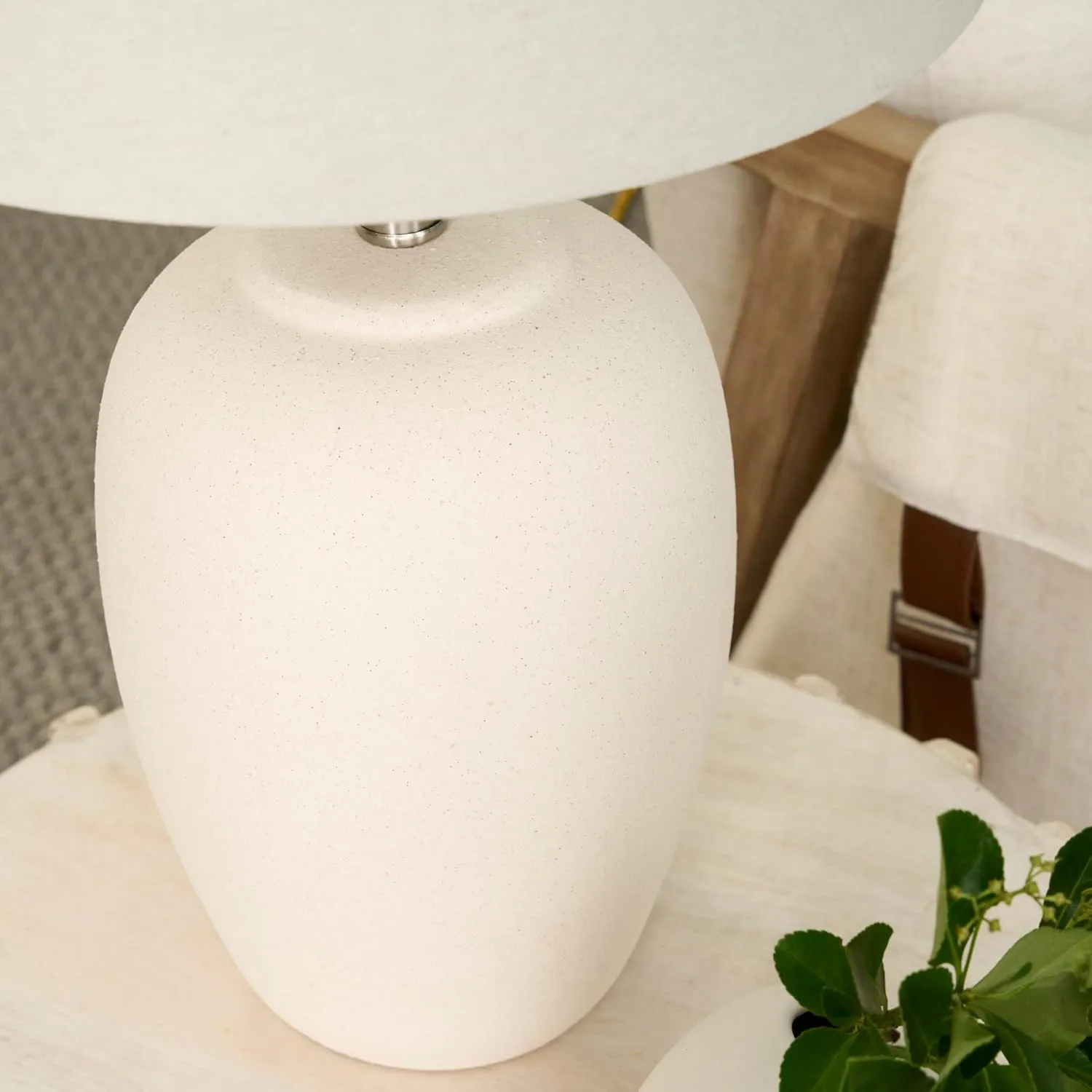 Nourison 23" Natural White Ceramic Jar Table Lamp for Bedroom, Living Room, Dining Office, with Off-White Shade