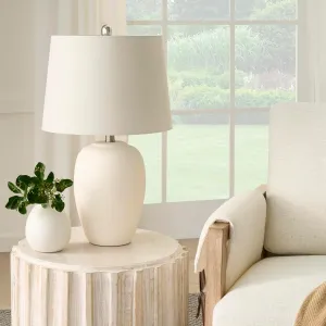 Nourison 23" Natural White Ceramic Jar Table Lamp for Bedroom, Living Room, Dining Office, with Off-White Shade