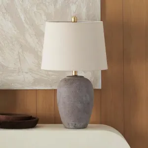 Nourison 23" Rustic Brown (Gray Undertones) Ceramic Pot Table Lamp for Bedroom, Living Room, Dining Office, Beige Shade