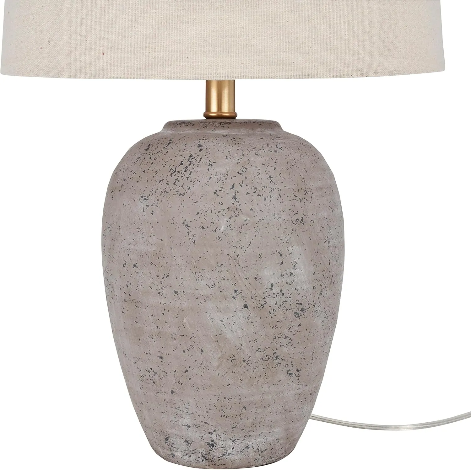 Nourison 23" Rustic Brown (Gray Undertones) Ceramic Pot Table Lamp for Bedroom, Living Room, Dining Office, Beige Shade