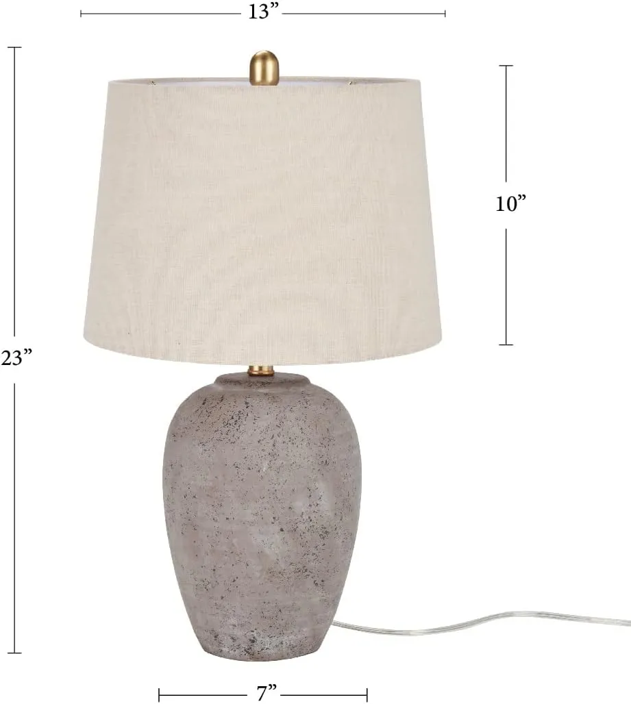 Nourison 23" Rustic Brown (Gray Undertones) Ceramic Pot Table Lamp for Bedroom, Living Room, Dining Office, Beige Shade