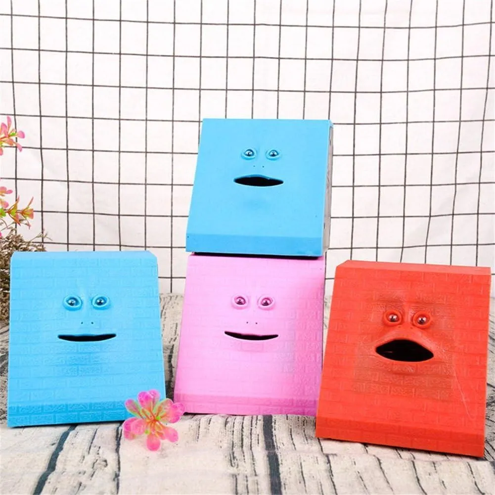 Novelty Coin Money Eating Musical Face Bank Automatic Money Saving Collection Piggy Bank for Kids Children (Blue Flat)