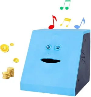 Novelty Coin Money Eating Musical Face Bank Automatic Money Saving Collection Piggy Bank for Kids Children (Blue Flat)