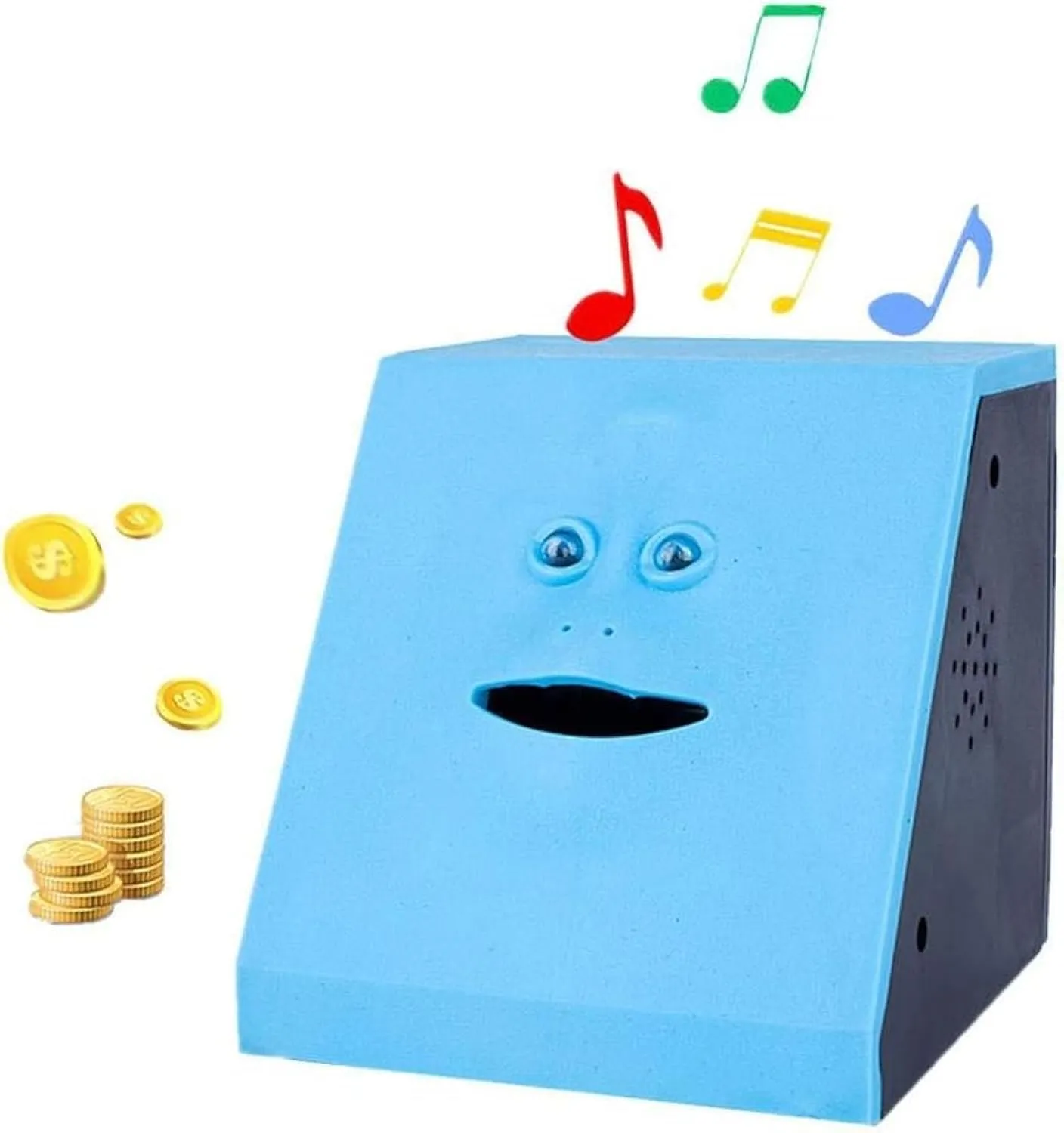 Novelty Coin Money Eating Musical Face Bank Automatic Money Saving Collection Piggy Bank for Kids Children (Blue Flat)