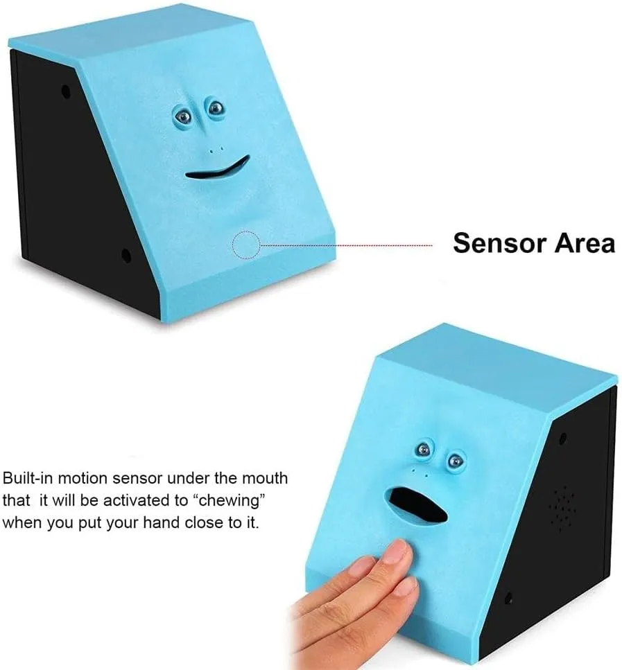 Novelty Coin Money Eating Musical Face Bank Automatic Money Saving Collection Piggy Bank for Kids Children (Blue Flat)