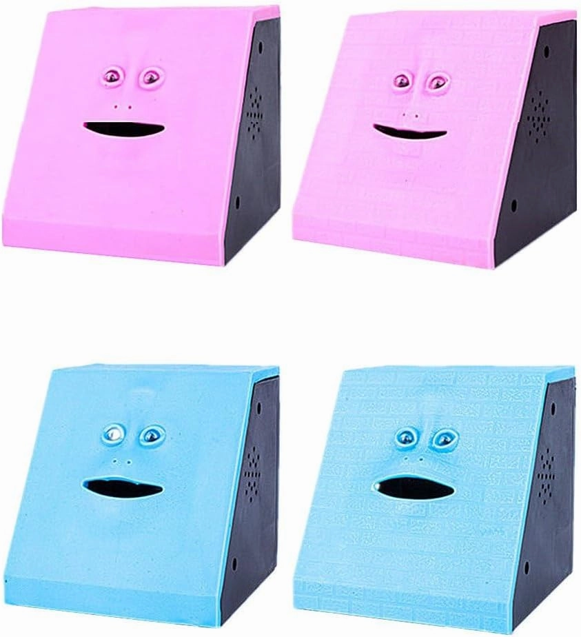 Novelty Coin Money Eating Musical Face Bank Automatic Money Saving Collection Piggy Bank for Kids Children (Blue Brick)