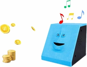 Novelty Coin Money Eating Musical Face Bank Automatic Money Saving Collection Piggy Bank for Kids Children (Blue Brick)